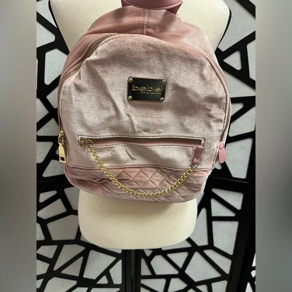 bebe | Bags | Bebe Pink Velvet Backpack With Gold Hardware  display picture 1